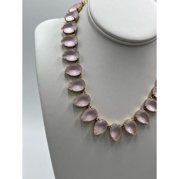 J. Crew Frosted Matte Satin Light Pink Teardrop‎ Rhinestone Full Necklace - Picture 2 of 16